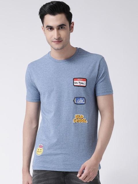 

REALM Men Blue Solid Round Neck T-shirt