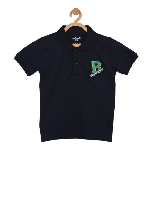 

Stupid Cupid Boys Navy Blue Solid Polo Collar T-shirt