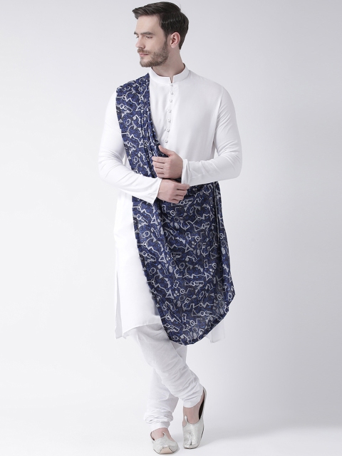 

DEYANN Men White & Navy Blue Solid Straight Kurta