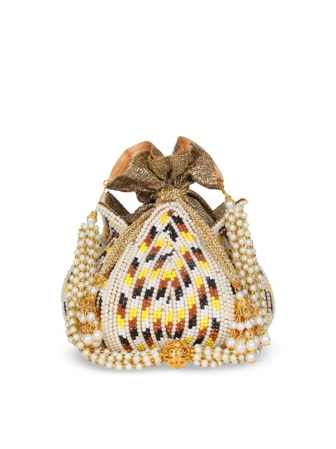 

Anekaant White & Gold-Toned Embellished Tasselled Clutch