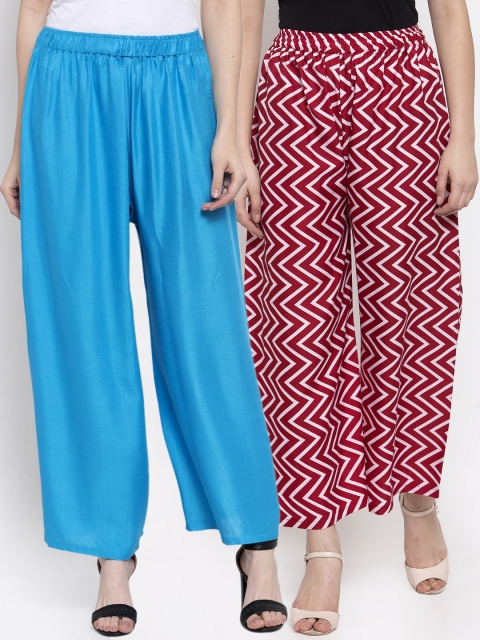 

TAG 7 Women Pack of 2 Wide Leg Palazzos, Maroon