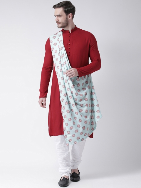 

DEYANN Men Red & White Printed Drape Kurta with Churidar