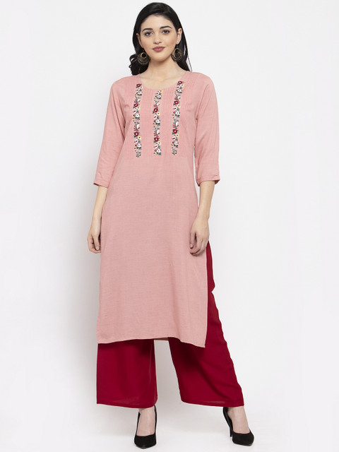 

Clora Creation Women Pink & Red Yoke Design Kurta with Palazzos