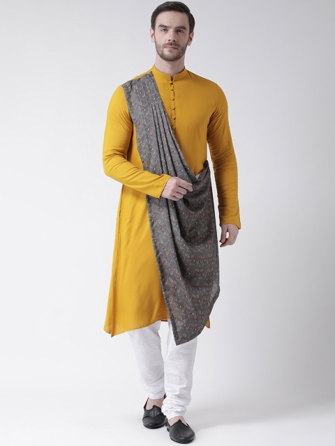 

DEYANN Men Yellow & Grey Solid Straight Kurta