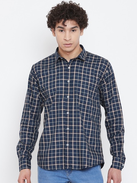 

METTLE Men Navy Blue Regular Fit Checked Casual Shirt