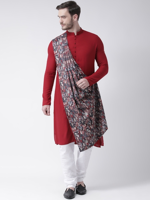 

DEYANN Men Red & Navy Blue Printed Straight Kurta