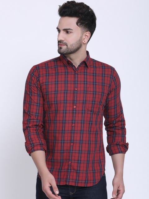 

Crosscreek Men Red & Navy Blue Slim Fit Checked Casual Shirt