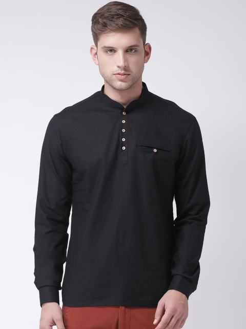 

TABARD Men Black Solid Straight Kurta