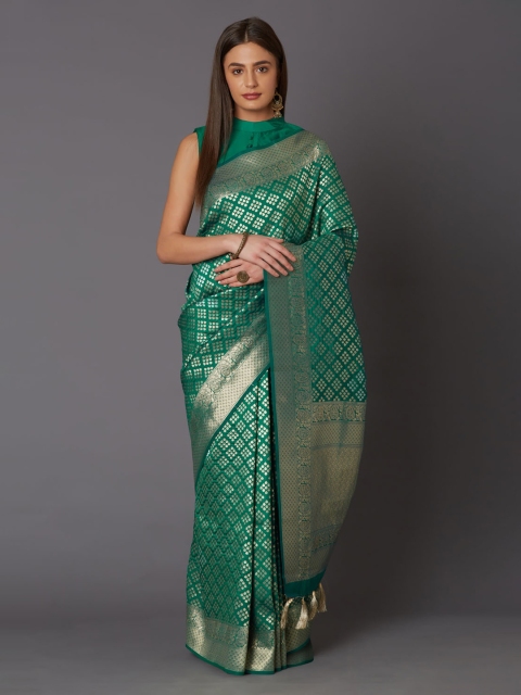 Mitera Green Silk Blend Woven Design Banarasi Saree