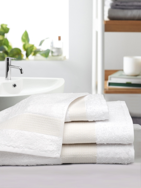 

Portico New York Set of 4 Unisex White & Beige Solid 600 GSM Lagoon Bamboo Bath Towels