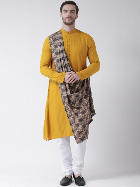 DEYANN Men Yellow & Brown Solid Straight Kurta With Drape