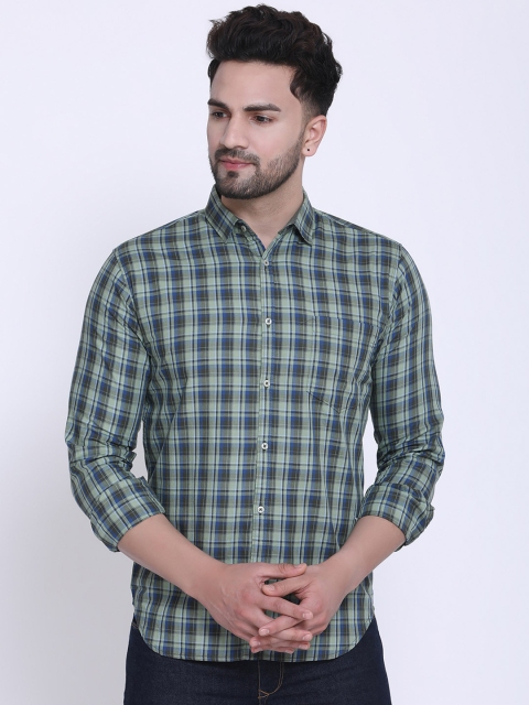 

Crosscreek Men Green & Grey Slim Fit Checked Casual Shirt