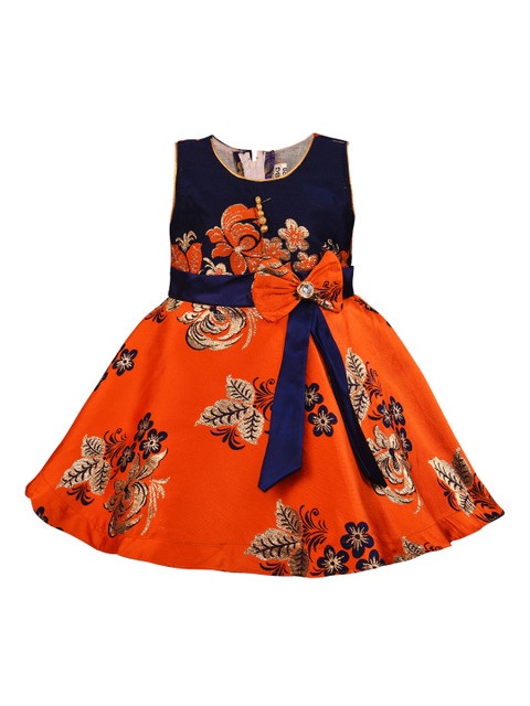 

Wish Karo Girls Blue & Orange Printed Fit and Flare Dress