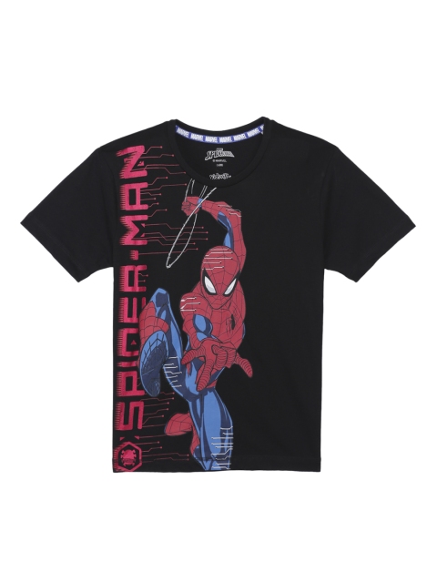 

Kids Ville Boys Black Spiderman Printed Round Neck T-shirt