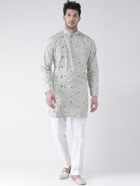 

SG LEMAN Men Sea Green & White Printed Kurta with Harem Pants