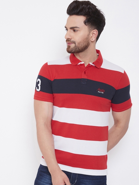 

Austin wood Men Red & White Striped Polo Collar T-shirt