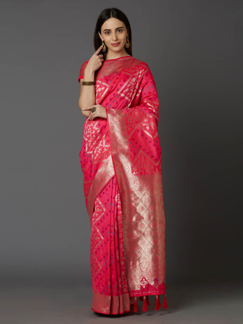

Mitera Pink Silk Blend Woven Design Banarasi Saree