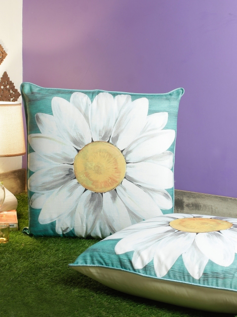 

Soumya Set of 2 Turquoise Blue & White Floral Square Cushion Covers