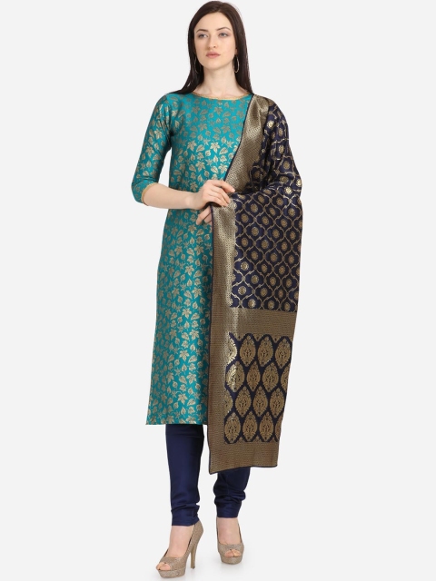 

Kvsfab Teal Blue Silk Blend Unstitched Dress Material