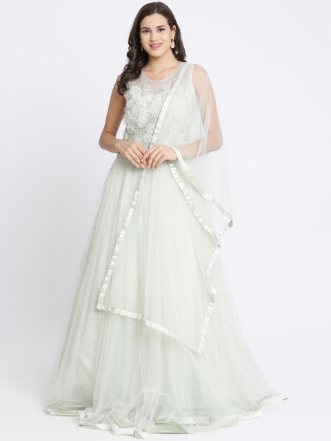 

Koskii Women Cream-Coloured Embellished Ethnic Maxi Dress with Dupatta