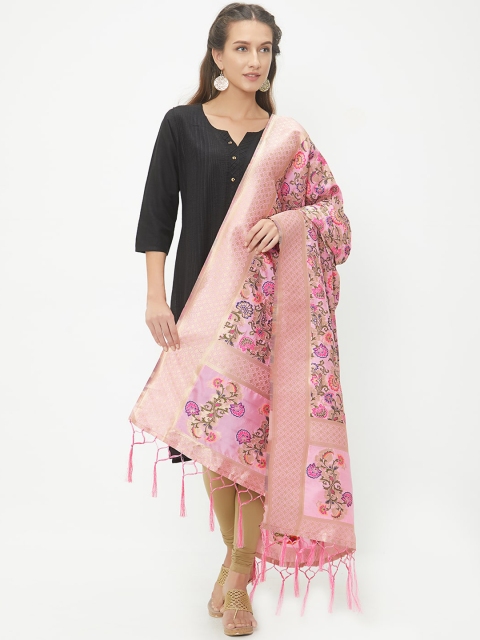 

Faserz Pink & Gold-Coloured Banarasi Woven Design Dupatta