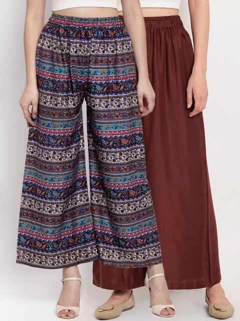 

TAG 7 Women Pack of 2 Printed Wide Leg Palazzos, Multi