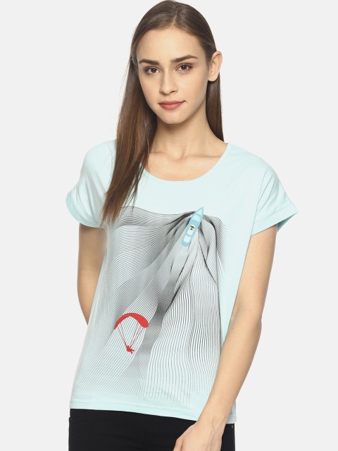 

Wolfpack Women Blue Printed Round Neck T-shirt