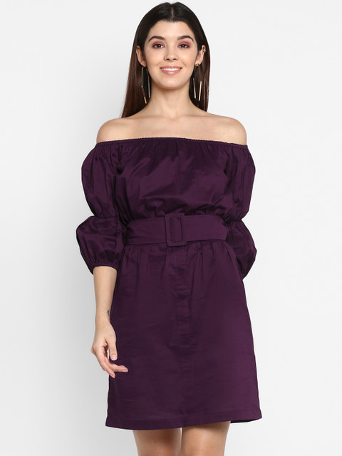 

MIAMINX Women Purple Solid A-Line Dress