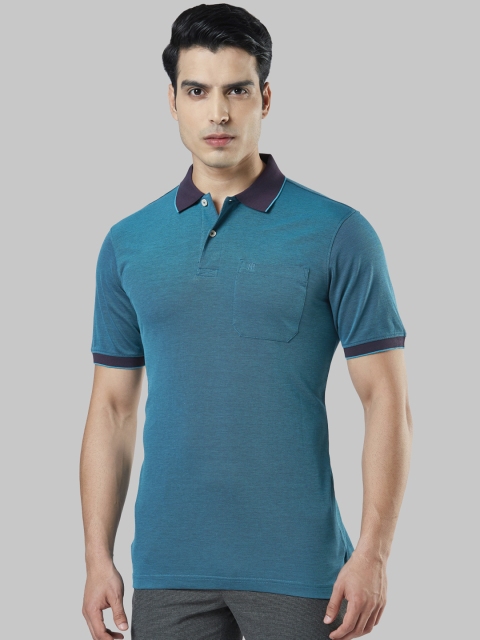 

Raymond Men Turquoise Blue Solid Polo Collar Pure Cotton T-shirt