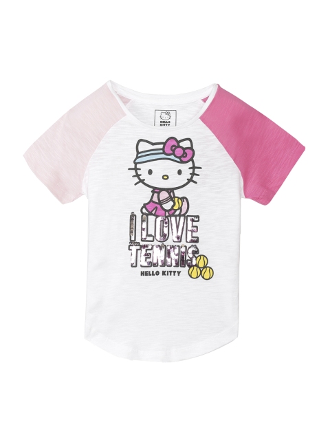 

Kids Ville Girls White Hello Kitty Printed Round Neck T-shirt