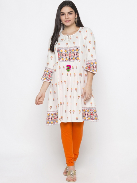 

Globus Women White & Yellow Printed A-Line Kurta