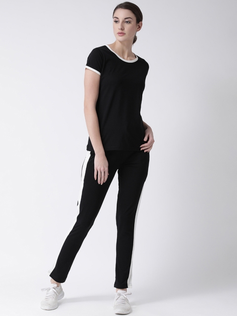 

GRIFFEL Women Black Solid T-shirt with Trousers