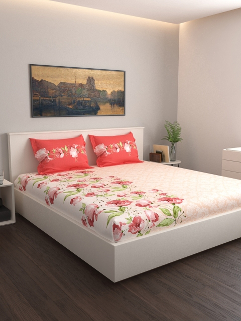 

daybreak Pink Floral 180 TC Cotton 1 Queen Bedsheet with 2 Pillow Covers