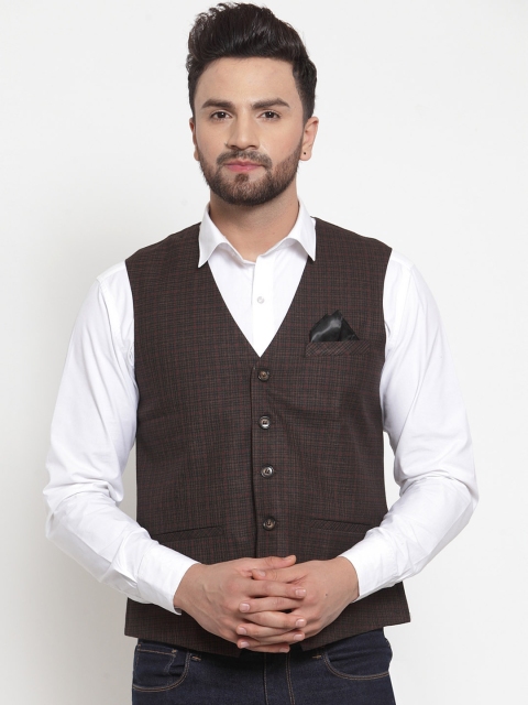 

NEUDIS Men Brown Checked Woven Waistcoat