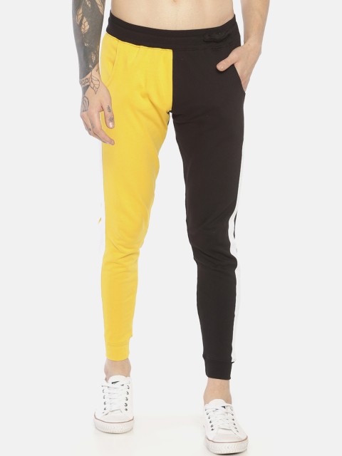 

KULTPRIT Men Yellow & Black Colourblocked Slim-Fit Joggers
