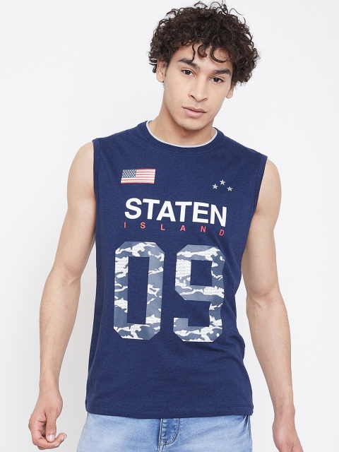 

Octave Men Navy Blue & Off-White Printed Round Neck T-shirt