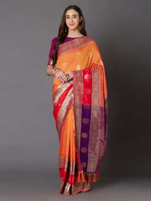 

Mitera Orange Silk Blend Woven Design Banarasi Saree