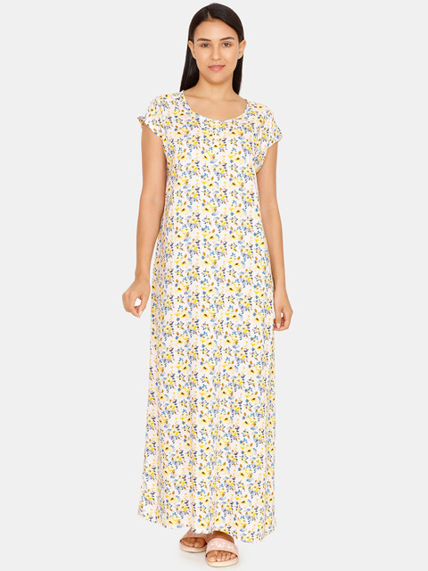 

Zivame White & Yellow Printed Nightdress
