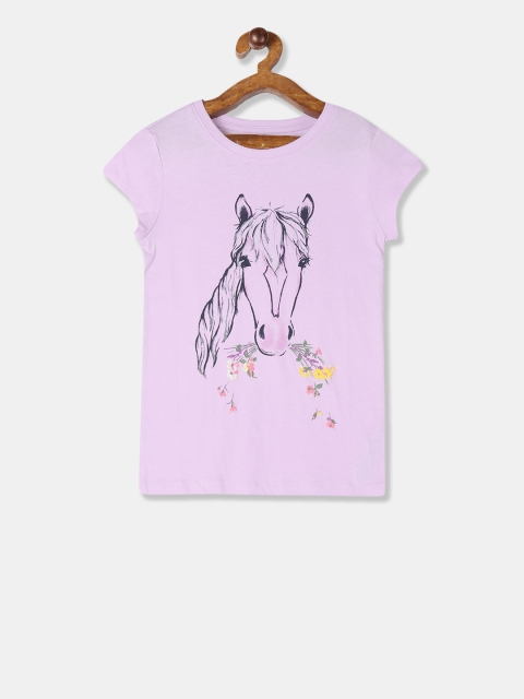 

GAP Girls Purple Printed Round Neck T-shirt