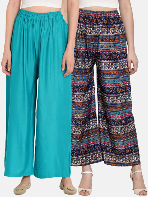 

TAG 7 Women Pack of 2 Printed Wide Leg Palazzos, Blue