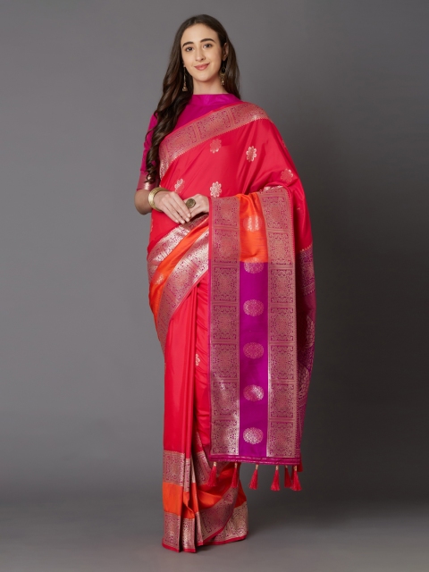 

Mitera Red & Gold-Coloured Silk Blend Woven Design Banarasi Saree