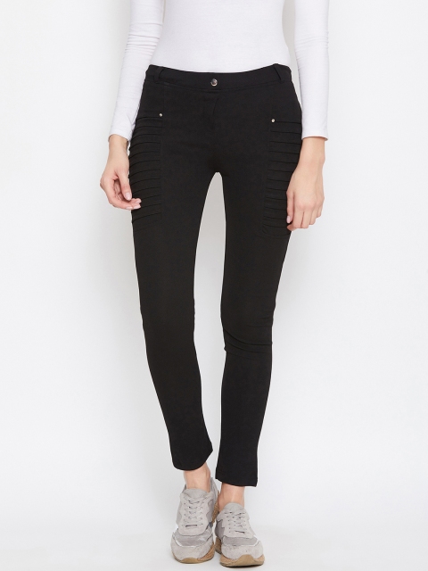 

Tulsattva Women Black Solid Slim-Fit Pin Tucks Detail Treggings
