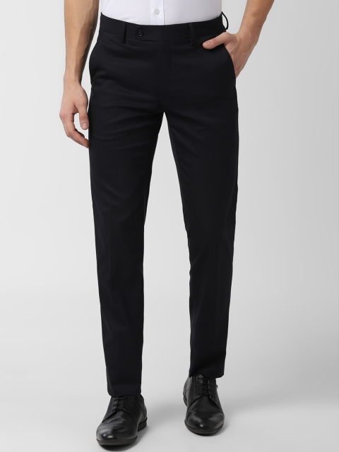 Peter England Men Black Slim Fit Self Design Formal Trousers
