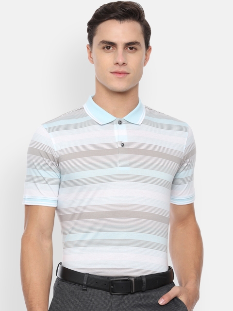 

Van Heusen Men Blue Grey Striped Polo Collar Pure Cotton T-shirt