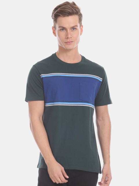 

GAP Men Green & Blue Colourblocked Round Neck T-shirt