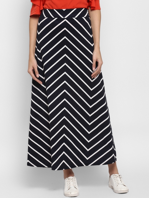 

TRENDY DIVVA Women Navy Blue & White Striped A-Line Maxi Skirt