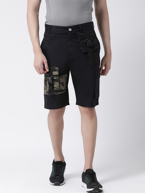 

REALM Men Black Printed Slim Fit Cargo Shorts