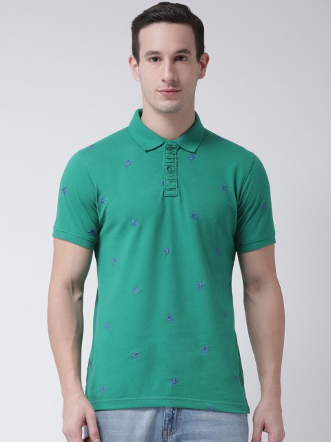 

Club York Men Green Embroidered Polo Collar T-shirt