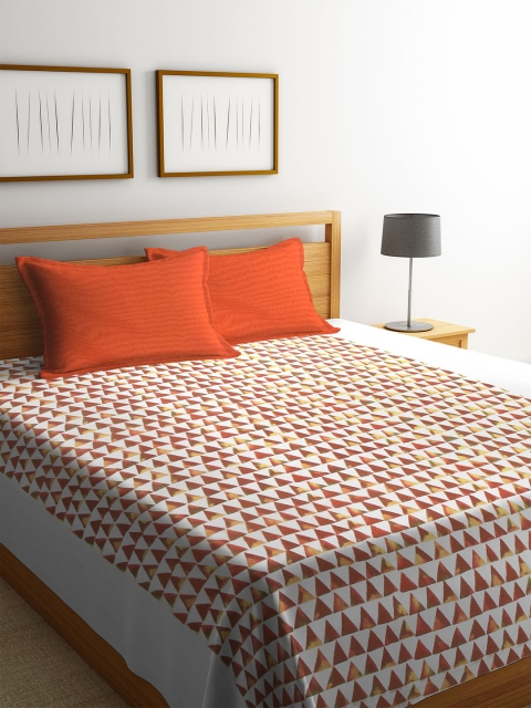 

Soumya Unisex Set Of 3 Rust-Coloured & White Geometric Mix n Match Pattern Double Bedcover Set