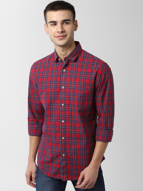 

Peter England Casuals Men Red & Blue Slim Fit Checked Casual Shirt